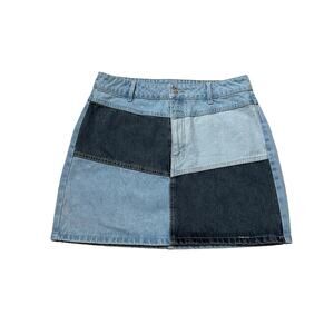 Wild Fable Denim Mini Skirt Patchwork Size 10 Retro Fun Boho Western